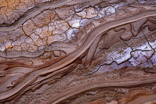 Mud volcanoess clay river, closeup view, Muddy Vulcanos located in Buzau County, Romania, a National Landmark