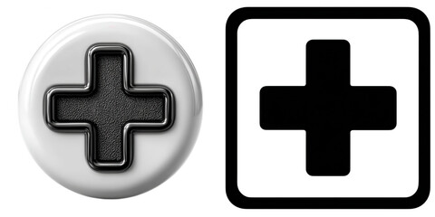 Fototapeta premium Glossy white button with textured black cross isolated on transparent background