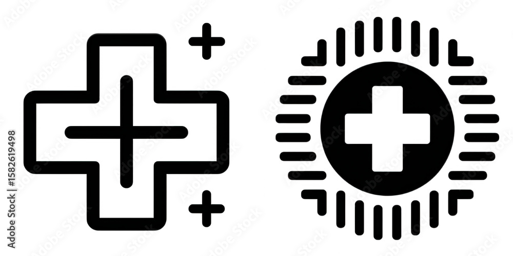 Poster two stylized white cross icons with rounded edges isolated on transparent background