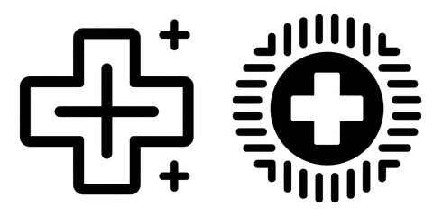 Obraz premium Two stylized white cross icons with rounded edges isolated on transparent background