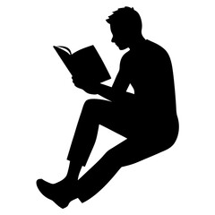 Man sitting and reading a book silhouette vector illustration