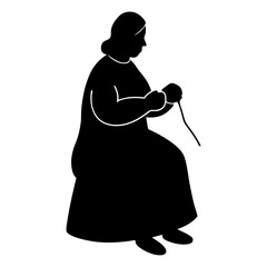 Woman sitting and knitting silhouette vector illustration