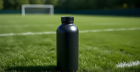 a plain black bottle of drinking water 
