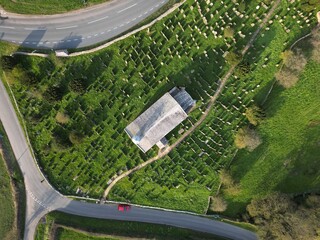 aerial view of St Stephen's Church, Fylingdales. North Yorkshire, religious architecture  