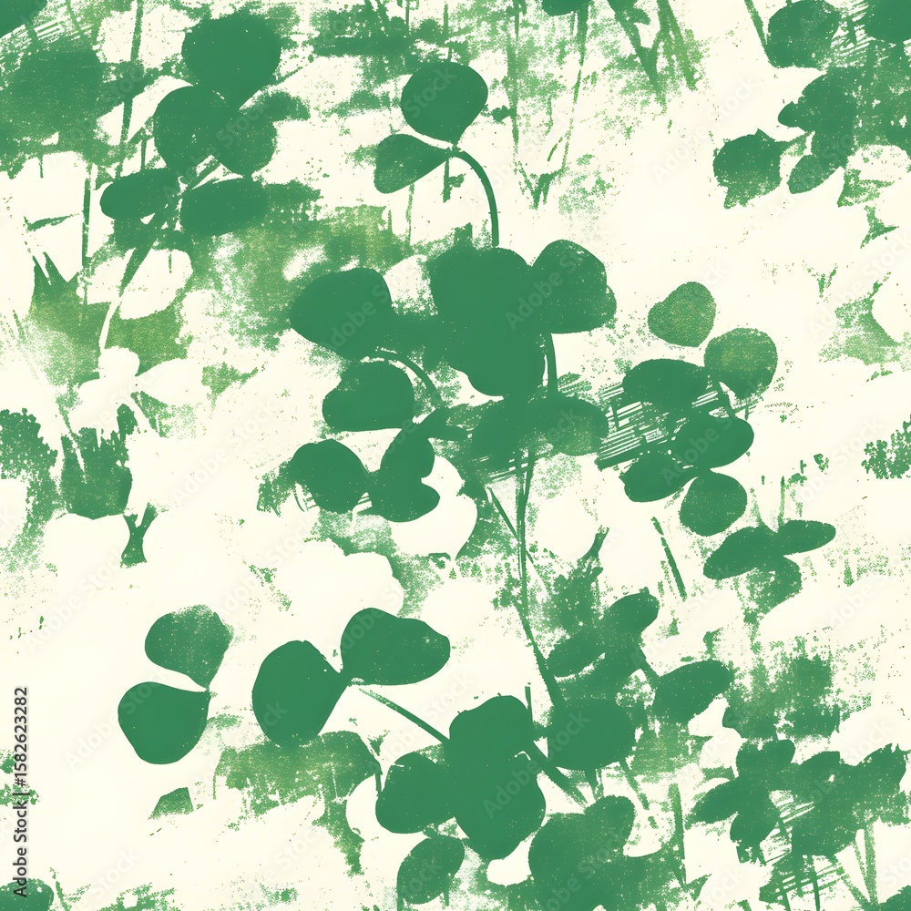 Poster green abstract grunge pattern with shamrock elements. st. patrick's day design for background, wallp