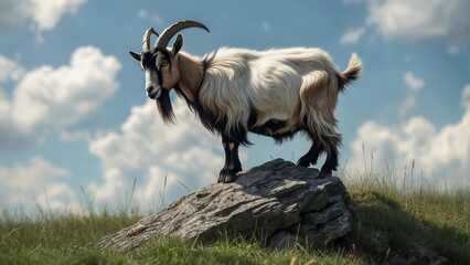 Mountain goat on rocky hill