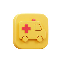 3D Rendering of an Ambulatory Aid Vehicle Icon on a Yellow Rounded Square Background