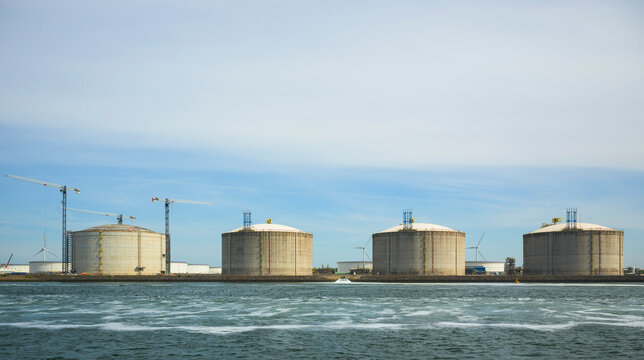 LNG storage terminal under construction in Rotterdam harbour