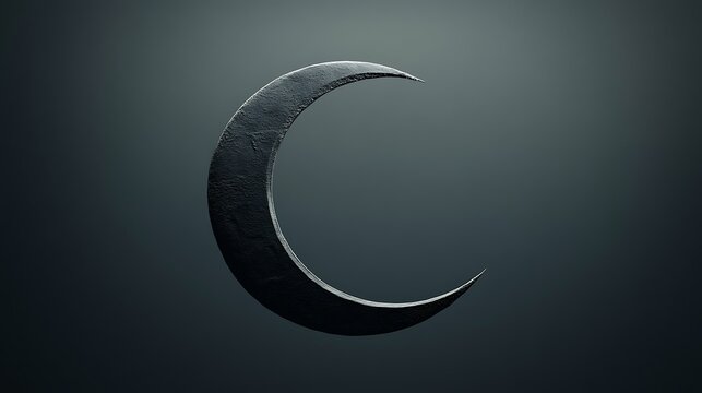 Dark, textured crescent moon on a muted background