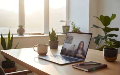 Laptop on a desk with plants