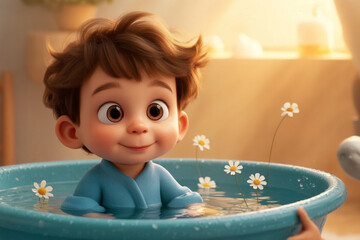 little boy in bath