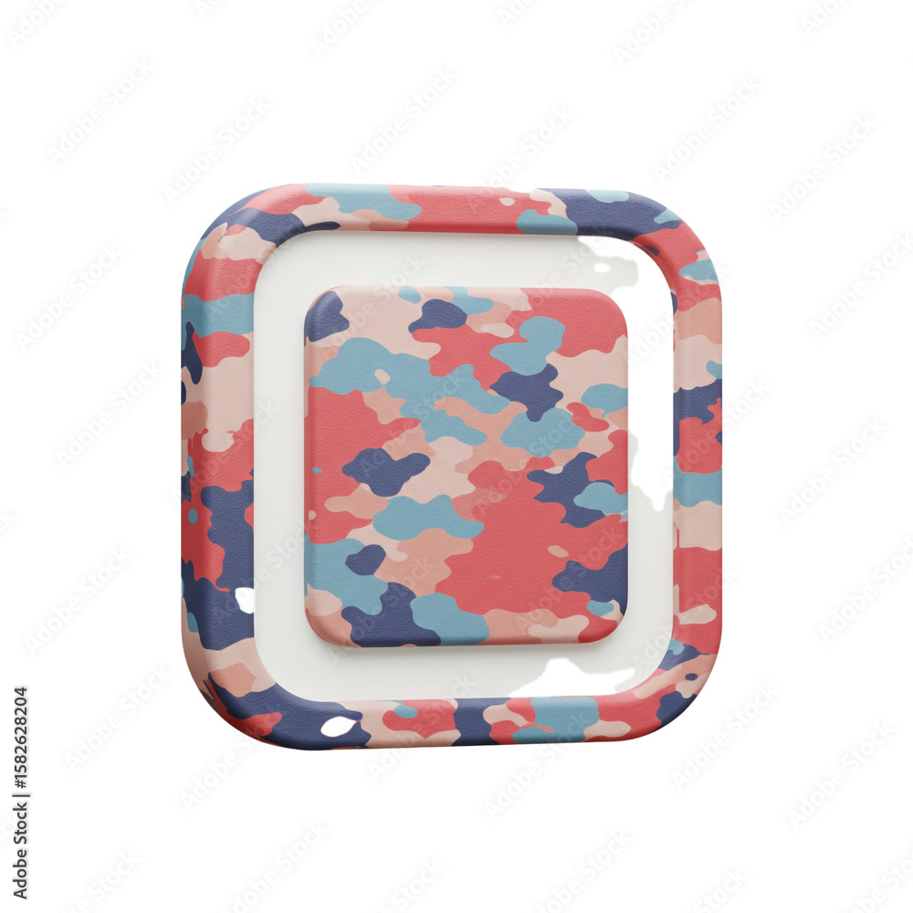Aufkleber three-dimensional camouflage patterned square icon with rounded edges isolated artwork