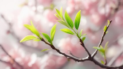 Spring blossom with green leaves