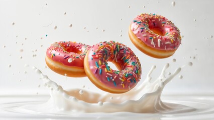 Strawberry donuts with milk splash