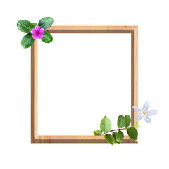 square wooden frame with flowers on transparent background,  suitable for photo frame, invitation or greeting card template 