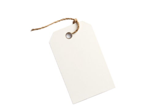 Blank Cream Tag with String in Clip Art Style on White Background