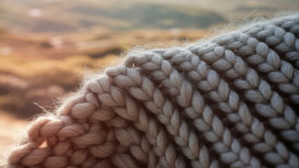 Closeup of handmade knit blanket showcasing heavy, textured pattern  