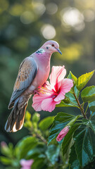 Taube auf Hibiskusblüte Exotisch Fiktion