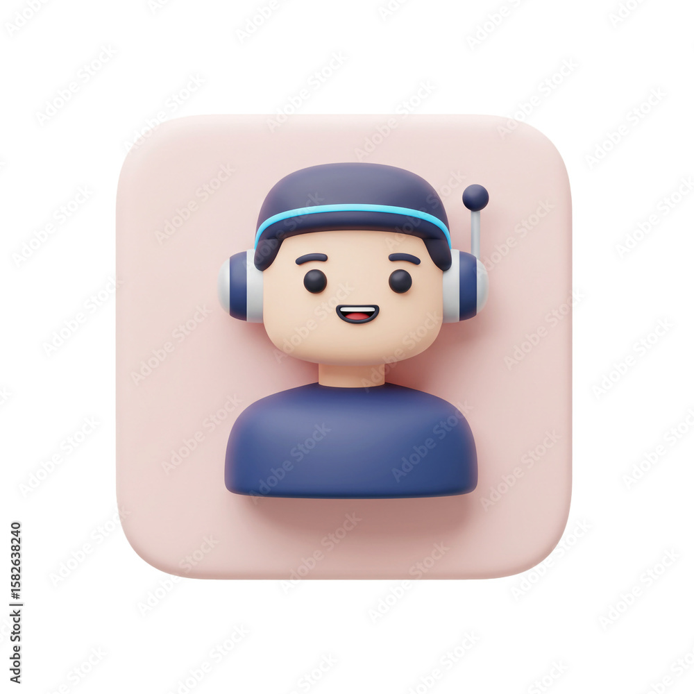 Poster charming 3d character icon representing digital communication and friendly technological assistance