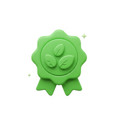 Bright Green 3D Eco Friendly Award Badge Illustrating Organic Quality Certification on White