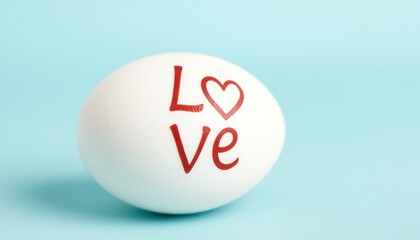 Egg with the word Love and a Heart on a Light Blue Background