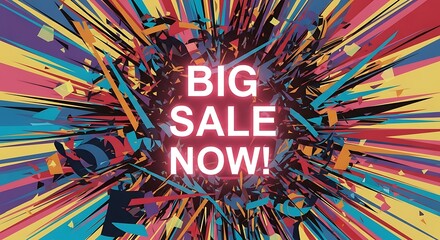 Energetic sale announcement with vibrant abstract geometric elements