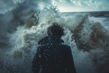 Obraz premium Sea dramatic landscape with a storm, generative ai