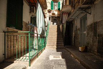 City of Naples in Italy. View of the Santa Lucia, Pallonetto districts. Narrow streets.