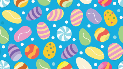 Colorful Easter eggs and candies on a bright blue background vector pattern easter egg pattern