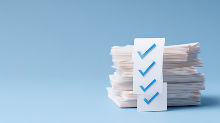 Various documents with blue check marks on a white background. Illustration style. Concept of approval and verification of documents 96767193 1
