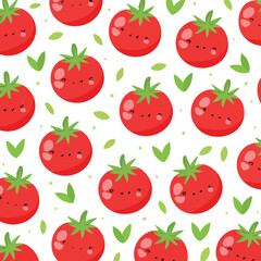 Cute red tomatoes with green leaves and dots pattern vector