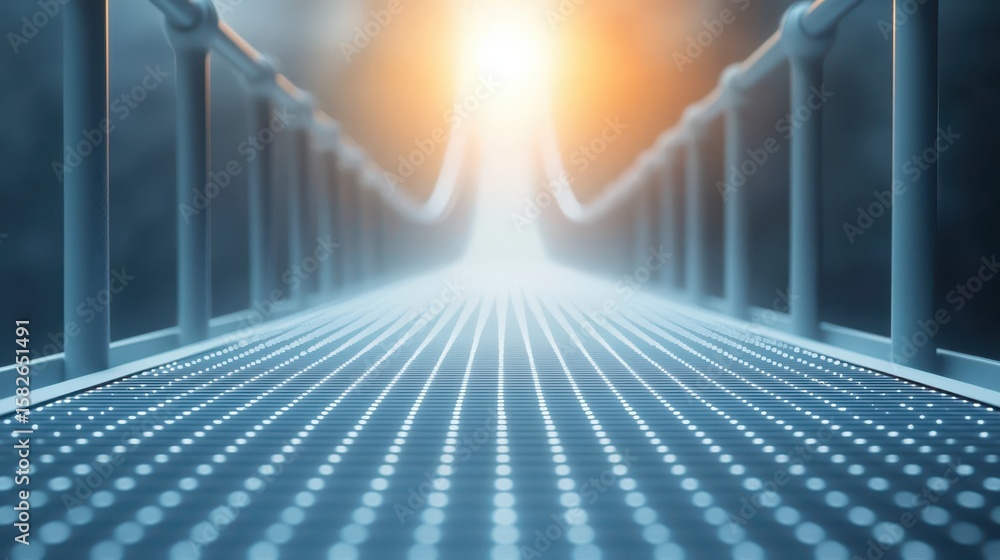 Poster engineer structural bridge concept. a modern path illuminated by light, leading into a bright future