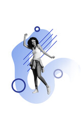 3D collage design composite artwork sketch of copyspace african race young woman smile dance good...