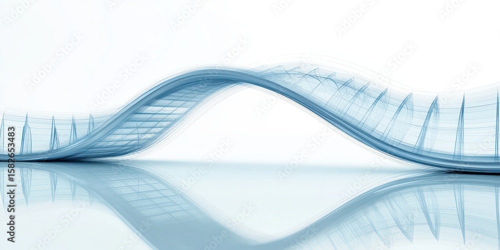 Poster engineer structural bridge concept. abstract wave-like structure reflecting on water, showcasing mod