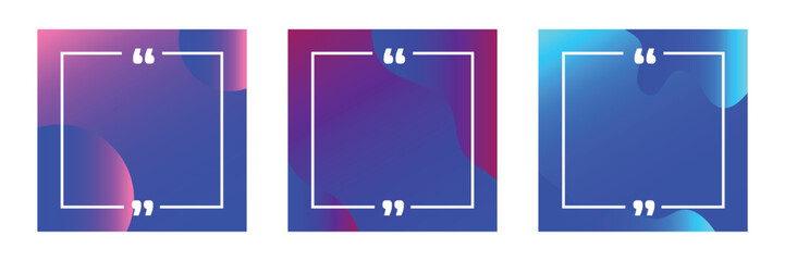 Quote Template Set. Text Box Border with Quotation Marks on Gradient Background. Square Banner Social Media Post Templates for Quotes