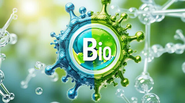Biodiesel concept ,Green and Blue Bio Symbols with Molecular Structures Exploring Biotechnology and Sustainability Innovations