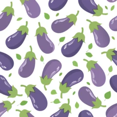 Gardinen Küche Muster  Seamless pattern of purple eggplants and green leaves on white background aubergine 1  © MdMajlur
