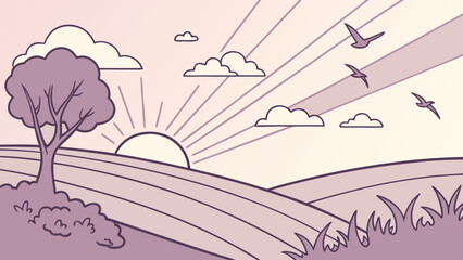 A whimsical vector illustration of musical notes decorating a winter landscape under a conceptual sky, blending art and design