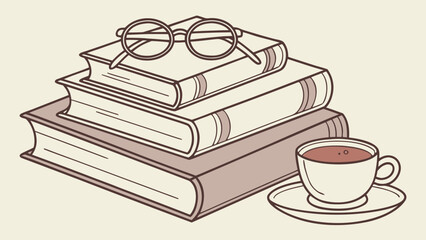 Cup of coffee resting on a stack of books for reading or studying