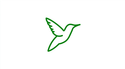 Obraz premium Simple line art logo of an abstract bird, white background, green outline, bird, hummingbird