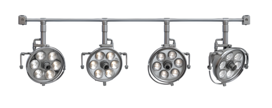 Detailed Professional Transparent-Background Four surgical light rigs arra digital artwork, PNG cutout, ideal for advertising and presentations, digital downloads, creative projects