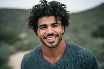 Smiling african male adult in casual attire outdoors