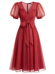PNG Elegant Crimson Gown: A stunning, meticulously crafted gown in a rich crimson hue isolated on a transparent background. 