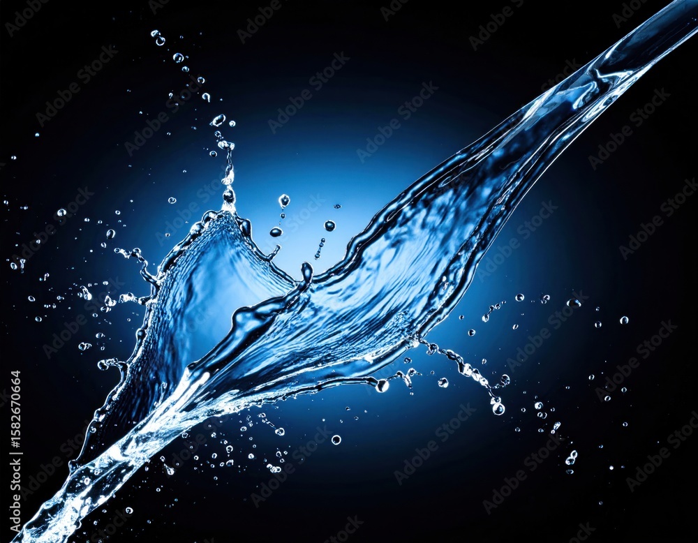 Poster a dynamic splash of crystal-clear water against a deep blue and black backdrop creates an abstract a