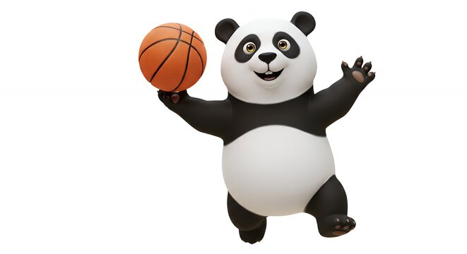 Cartoon panda playing basketball