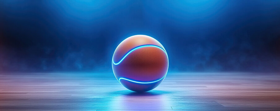 Futuristic basketball with glowing lines, showcasing advanced technology and design, perfect for sports enthusiasts