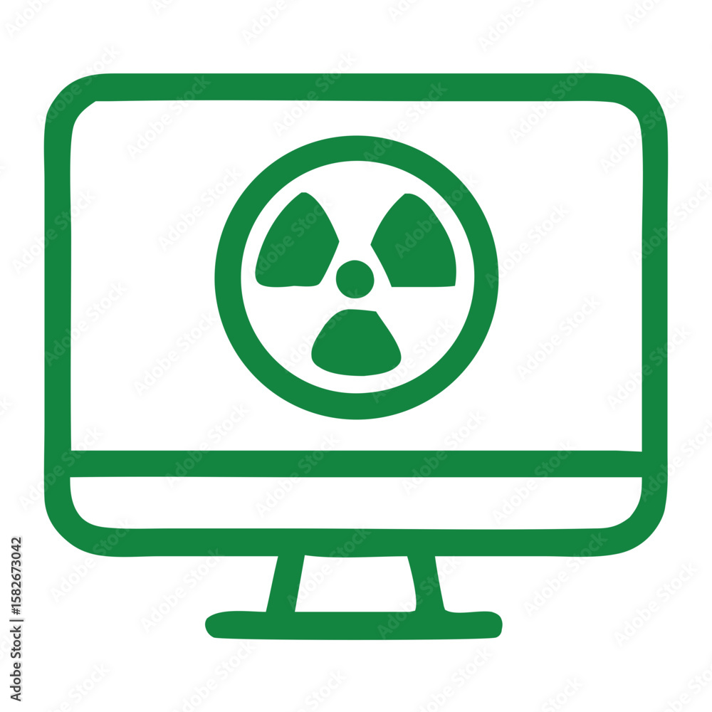 Poster simple outline radiation symbol on computer screen modern icon design