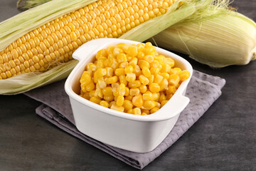 Canned sweet young corn grain
