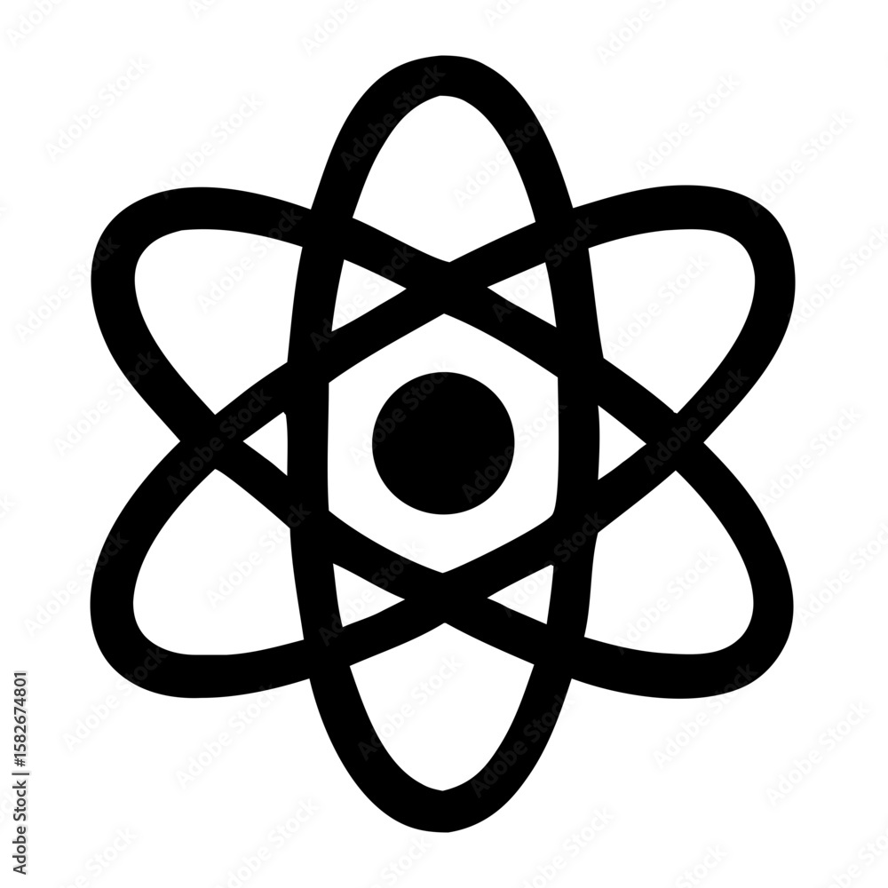 Poster simple lineart style atom symbol nuclear physics element science icon
