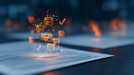 Document management system hologram with files and checkmarks 86327370 1